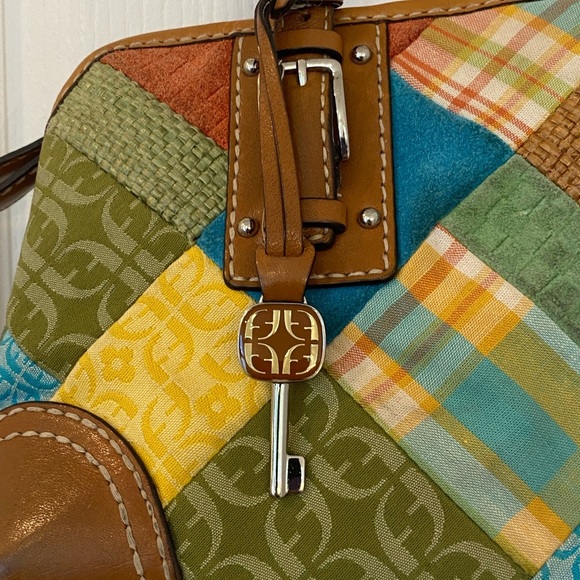 Fossil Per-Se Womens Suede And Fabric Textile Satchel Purse - Picture 6 of 12